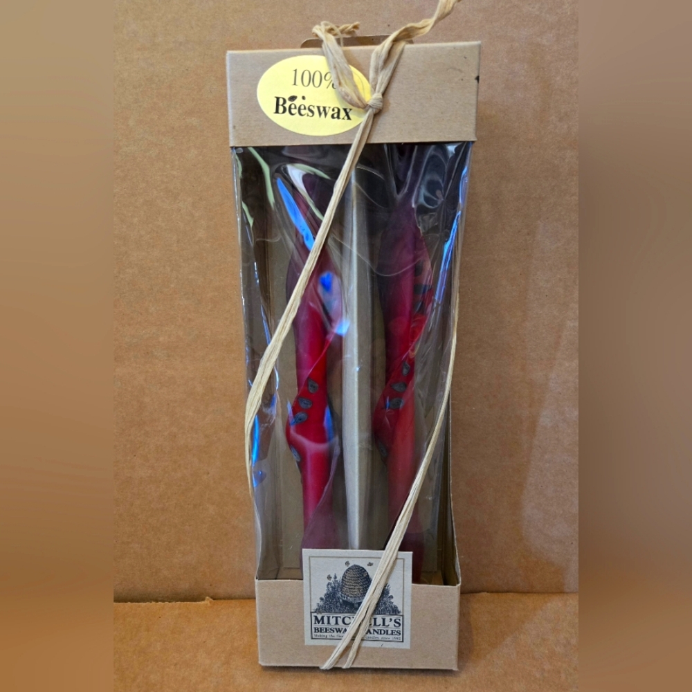 Mitchell’s 12” NIB Beeswax Candles - Watermelon Red